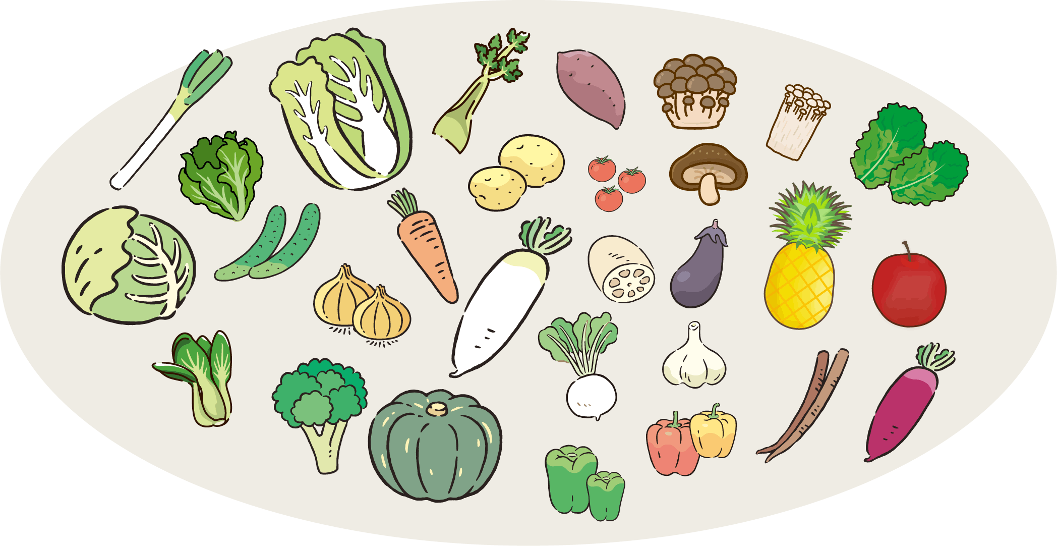 取り扱い野菜と果物のイラスト